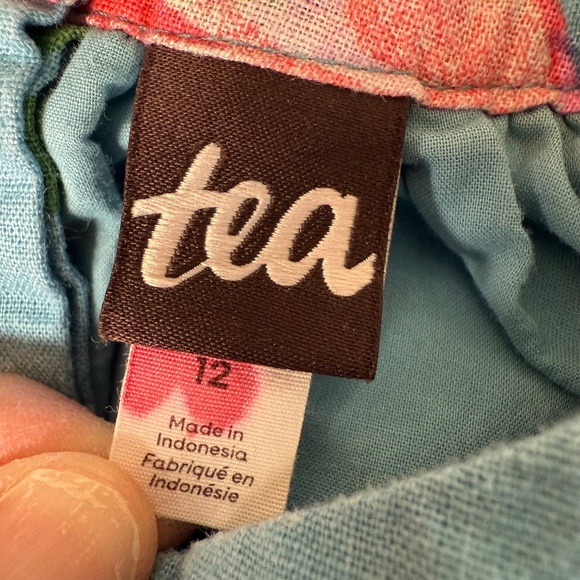 Tea Collection Linen Blend Sleeveless Dress Girls 12 Blue Floral Twirl Skirt - Picture 3 of 9